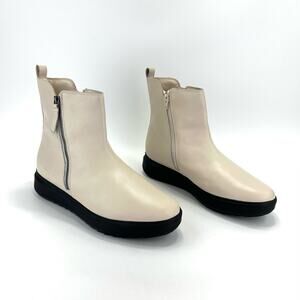 Naturalizer Talise Flat Platform Ankle Boots Sz 12W Porcelain/Beige Leather New